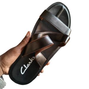 brown leather slides for men – classic casual open shoes in paidha