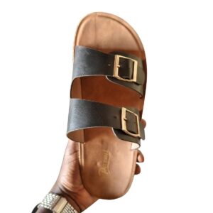 black double buckle sandals for men – classic comfort wear in paidha