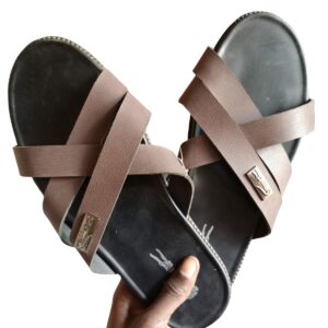 dark brown cross strap sandals for men – casual flat wear in paidha